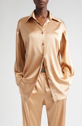 Tom Ford Relaxed Fit Stretch Silk Satin Blouse in Pale Beige at Nordstrom, Size 0 Us
