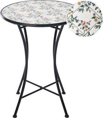 Beliani Tavolino Da Giardino In Metallo Stile Ferro Battuto Piano Con Piastrelle In Mosaico Ceramica Nero Collio