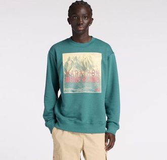 New Balance Mens Marathon du Mont Blanc Athletics French Terry Crew in Green Cotton, size 2X-Large