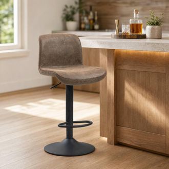 STILVORA Set of 2 Adjustable Bar Stools with Backrest & Footrest in Brown