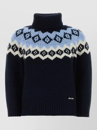 Prada wool blend sweater patterned turtleneck ribbed trims