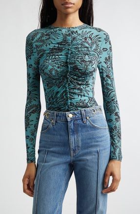 Ulla Johnson Asha Ruched Top in Ocean Flora at Nordstrom, Size X-Large