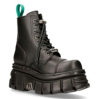 New Rock Vegan Leather Combat Platform Boots- TANKMILI083-VS2 in Black | Size: 9