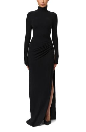 Naked Wardrobe Butter Turtleneck Long Sleeve Maxi Dress in Black at Nordstrom, Size X-Large