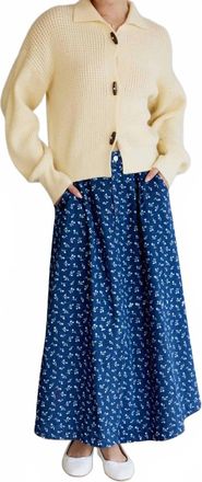 Le Lis Blanc Deux Samantha Floral Pleated Circle Skirt In Medium Blue Denim