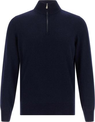 Brunello Cucinelli Half-zip Kasjmier Trui - Heren - Cashmere truien - Blauw - M - Kasjmier - Truien & Vesten