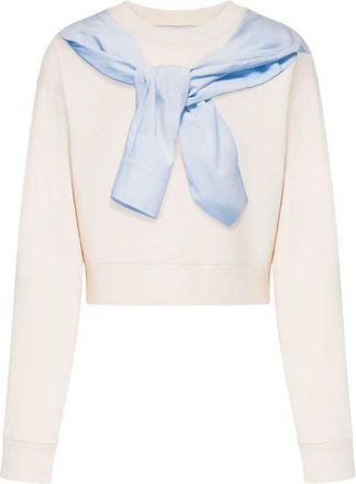 Moschino Cropped Light Beige Sweatshirt with Unique Tied Design