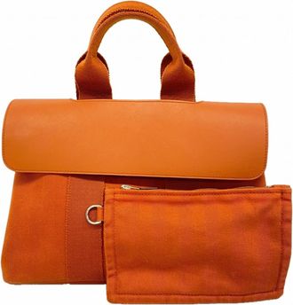 Herm&egrave;s Orange Toile Chevron Tote Bag (Pre-Owned)