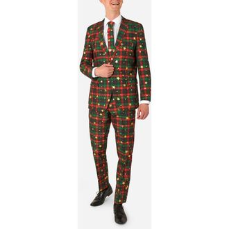 OppoSuits Tartan Tidings Slim Fit Plaid Two-Piece Suit & Tie Set in Green Multi at Nordstrom, Size 48Regular