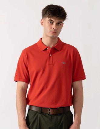 GANT Mens GANT Mens Regular Fit Short Sleeve Shield Logo Pique Polo - 853 Maple Fire - Red - Size: 38