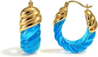 Gold & Honey Womens Rope Shrimp Lucite Birthstone Hoop Earrings In March - Aquamarine