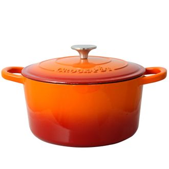 Crock-pot Artisan 5 Quart Round Enameled Cast Iron Dutch Oven in Sunset Orange