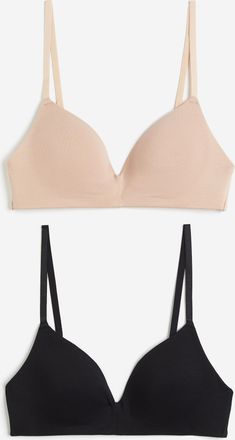 H&M 2er-Pack Wattierte, bügellose Baumwoll-BHs - Beige