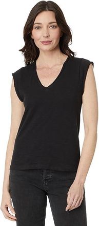 Lilla P Cap Sleeve V-Neck Womens Clothing Black : XL, Cotton
