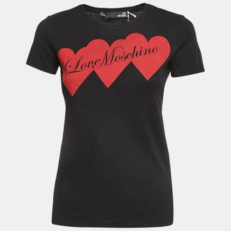 Love Moschino Black Logo Print Cotton Short Sleeve Slim Fit T-Shirt