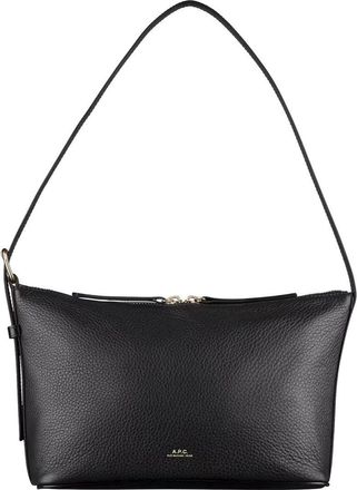 A.P.C. Vera Black Shoulder Bag With Embossed Logo Lettering On The Front And Adjustable Shoulder Strap In Grained Leather Woman