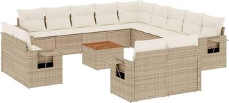 vidaXL Set Sof&aacute;s De Jard&iacute;n 14 Pzas Con Cojines Rat&aacute;n Sint&eacute;tico Beige Vidaxl