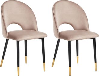 Beliani Conjunto De 2 Sillas De Comedor De Terciopelo Retro Glamour Negro Patas Inclinadas Beige Gris Pardo Magalia