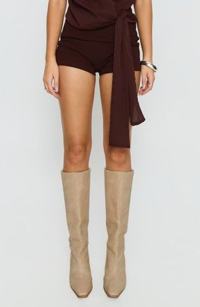 Princess Polly Baseline Foldover Rib Stretch Cotton Shorts in Chocolate at Nordstrom, Size 12