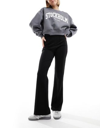 Vila high rise pin tuck pull on pants in black