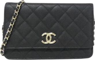 Chanel Pre-owned Caviar Skin Wallet - Dames - Vintage Schoudertas - Zwart - ONE Size - Leer - Vintage