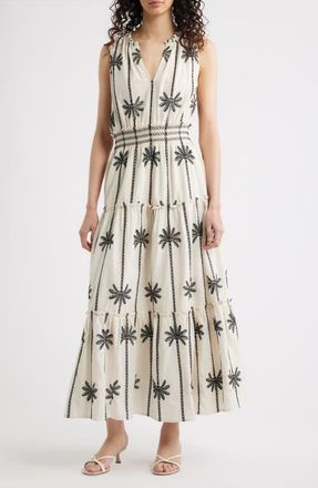 Rails Loulou Embroidered Sleeveless Cotton Maxi Dress in Embroidered Palms at Nordstrom, Size Xx-Large