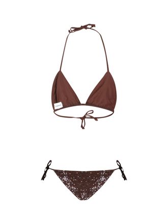 Parosh Sequin-Embellished Triangle Bikini - Brown
