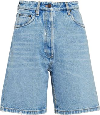 Prada Triangle-logo high-rise denim shorts - women - Cotton - 26 - Blue