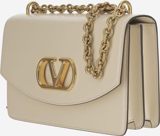 Valentino Garavani Womens Vain Leather Shoulder Bag Beige Calfskin
