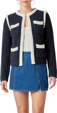 English Factory Colorblock Braided Cardigan in Navy/White at Nordstrom, Size X-Small