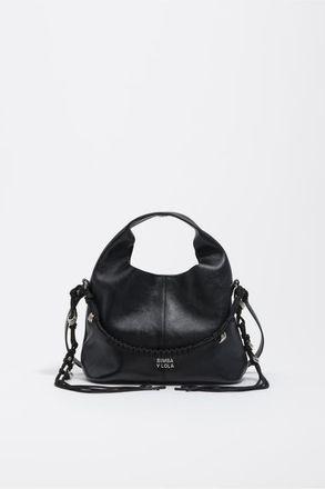 Bimba & Lola Leather Plaited Handle Paper Bag in Black Chain at Nordstrom