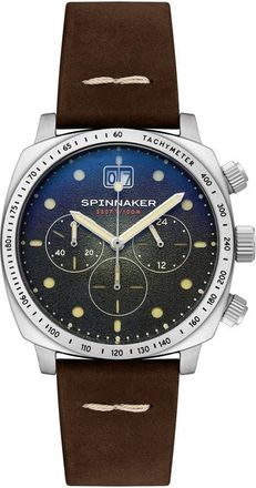 Spinnaker Hull Chronograph Leather Strap Watch, 42mm in Green at Nordstrom
