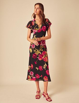 Nobody's Child Black Floral Layla Midi Dress