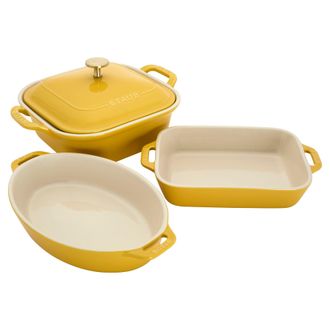 Staub Ceramic 4-pc Baking Pans Set, Casserole Dish with Lid, Brownie Pan, Pastel