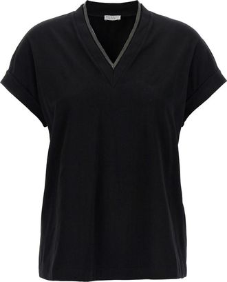 Brunello Cucinelli Black V-neck T-shirt