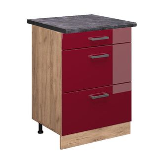 Vicco Mueble Bajo De Cocina R-line, Rojo Burdeos Alto Brillo, 60 Cm Con Cajones, Et Antracita Vicco