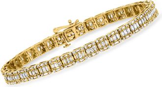 Ross-Simons Baguette and Round Diamond Rectangular Cluster Bracelet in 14kt Yellow Gold