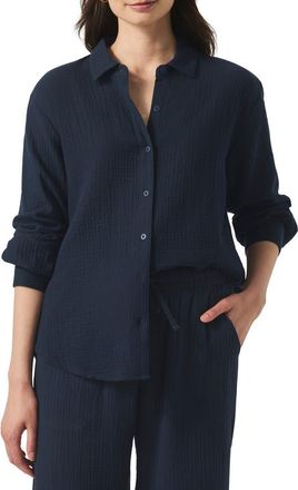 Splendid Adele Oversize Cotton Gauze Button-Up Shirt in Navy at Nordstrom, Size X-Small