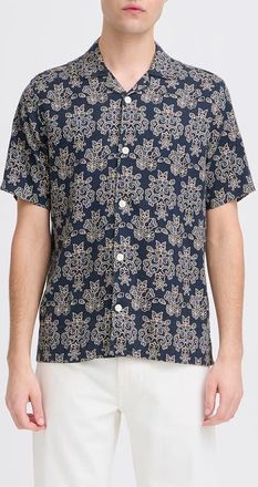 Casual Friday Regular Fit Cotton Blend Camp Shirt in Navy Blazer at Nordstrom, Size X-Large
