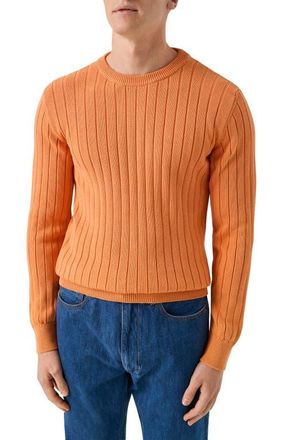 Eton Rib Knit Cotton Crewneck Sweater in Medium Orange at Nordstrom, Size Xx-Large
