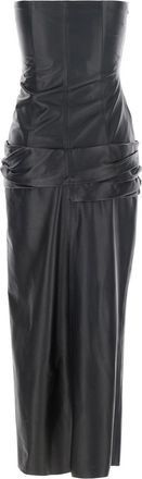 The Attico Womens Black Off-Shoulder Leather Midi Dress Lamb