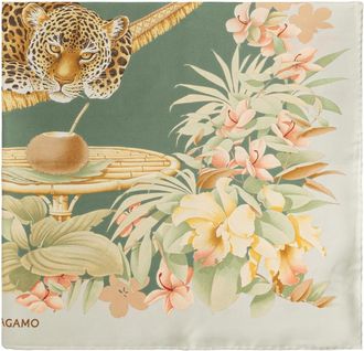 Ferragamo Accessoires, Dames, Veelkleurig, ONE Size, Bamboe, Relax Zijden Sjaal
