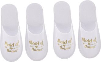 Frcolor Disposable Bridesmaid Slippers 2 Pairs Closed Toe Fabric Wedding Party Slippers Gold Maid of Honor for Bridal Shower and Pajama Party