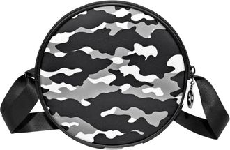 Generic Circle Crossbody Bag for Women, Camouflage Small Sling Bag Daypack with Zipper Adjustable Shoulder Straps Casual Ladies Girls Round Purse