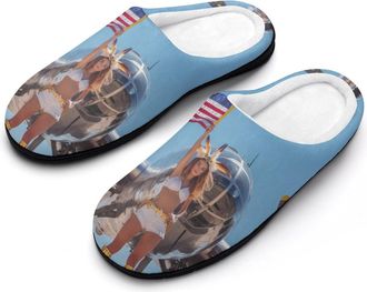 Generic Fighter Woman U.S. Flag Mens Slippers Memory Foam Winter Warm Sandals Slip On House Shoes Size 7-14