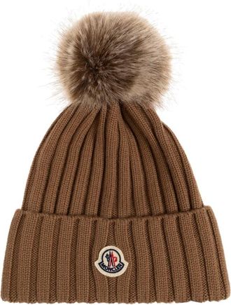 Moncler Wool Beanie - Dames - Hoeden - Bruin - ONE Size - Wol - Accessoires