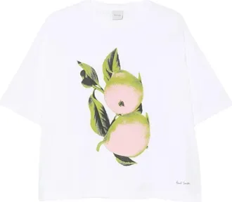Paul Smith In A Row Printed Katoenen T-shirt - Dames - T-shirts - Wit - L - Katoen - Tops