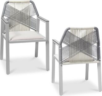 Best Choice Products Set of 2 Indoor/Outdoor Aluminum Woven Rope Dining Chairs w/ Armrests