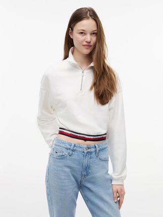 Tommy Hilfiger Womens Tommy Jeans Boxy Quarter-Zip Sweatshirt - Ecru - XS