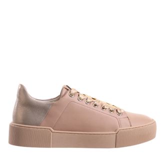 H&ouml;gl Beige Blade Metallic Accent Leather Wedge Sneakers